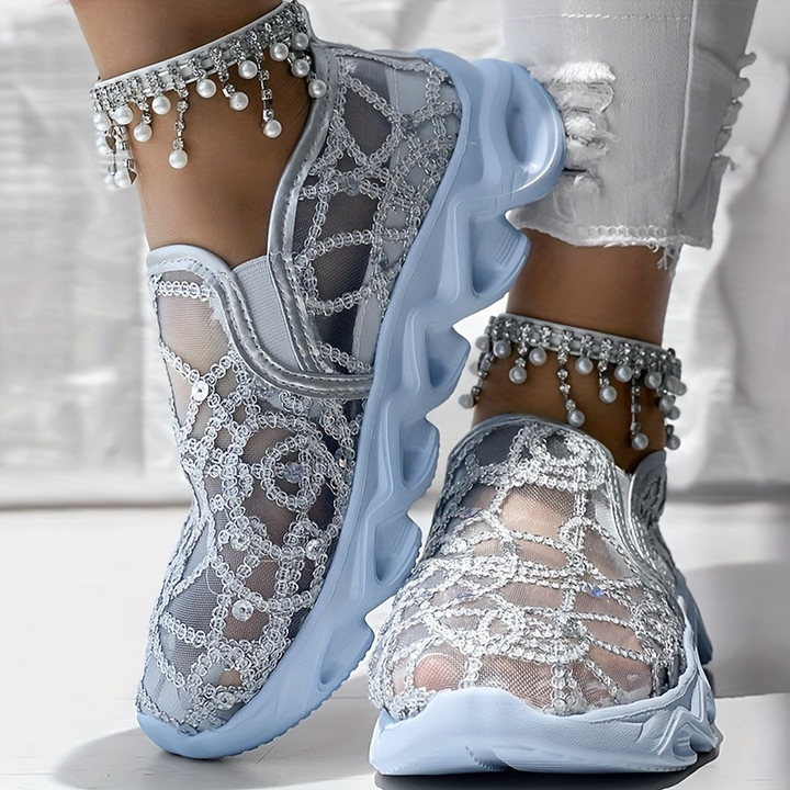 Sparkle Mesh Slip On Platform Casual Sneakers