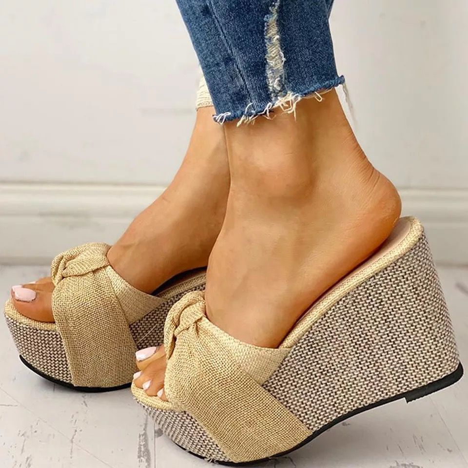 Bow Knot Platform Wedge Mule Sandals