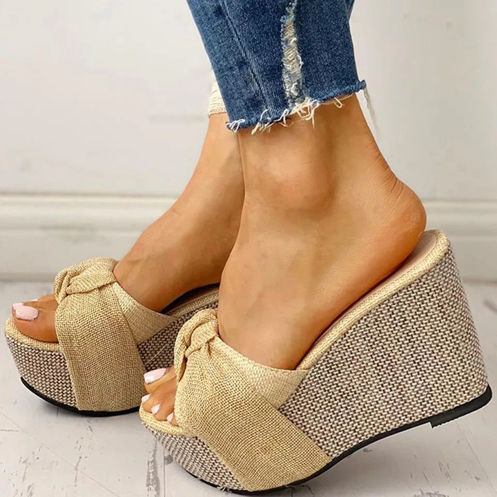 Bow Knot Platform Wedge Mule Sandals