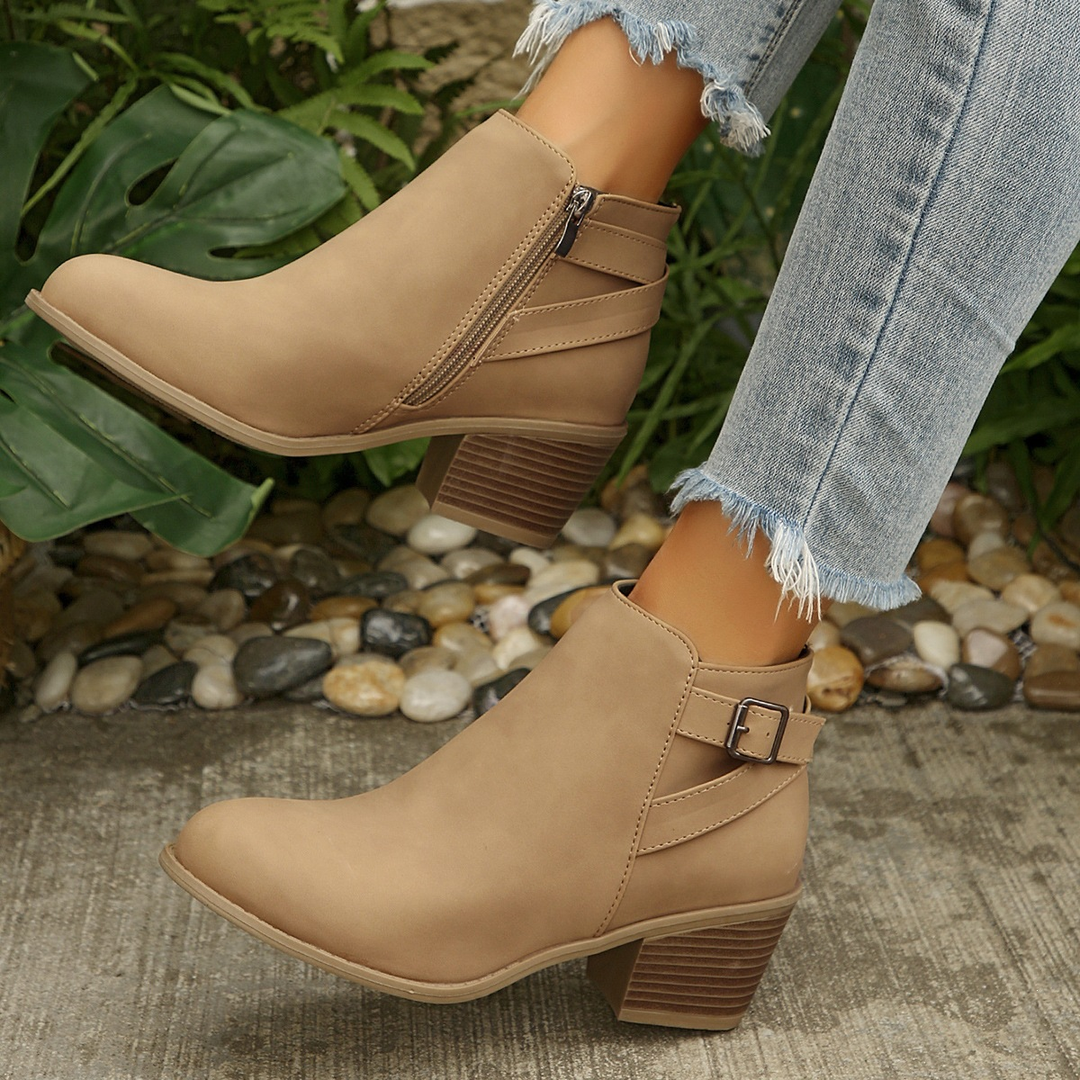 Women Side Zip Chunky Heel Ankle Booties