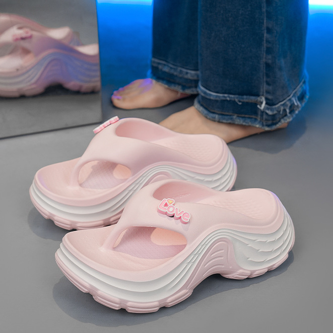 Cute Letter Ornament Chunky Platform Flip Flops