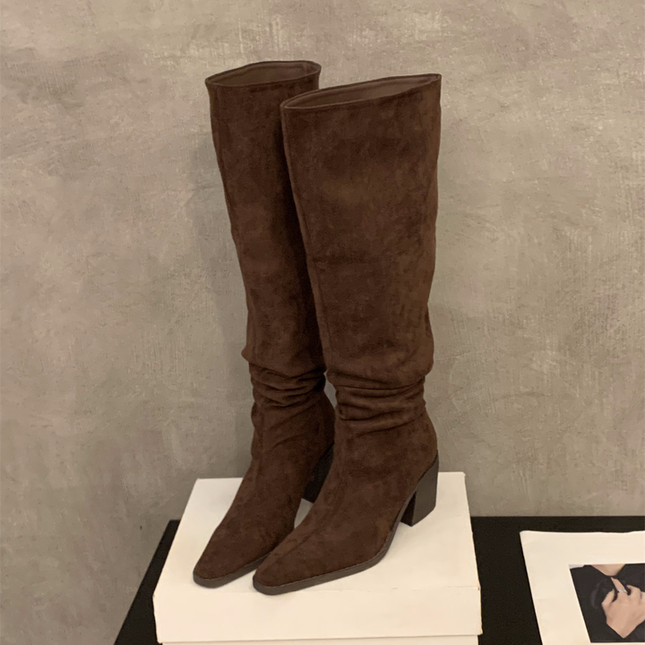 Slouchy Block Heel Over The Knee Boots