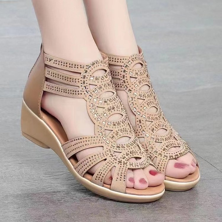 Hollow Rhinestone Wedge Shoe
