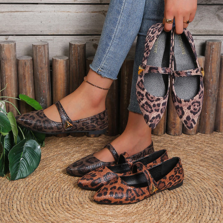 Retro Animal Print Strap Flat Mary Janes