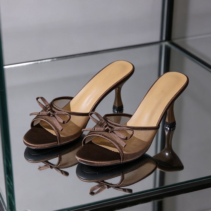 Tulle Bow Stiletto Heel Slides