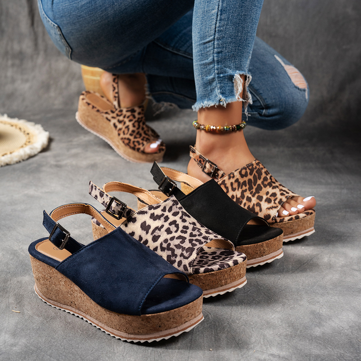 Adjustable Buckle Cork Wedge Slide Sandals