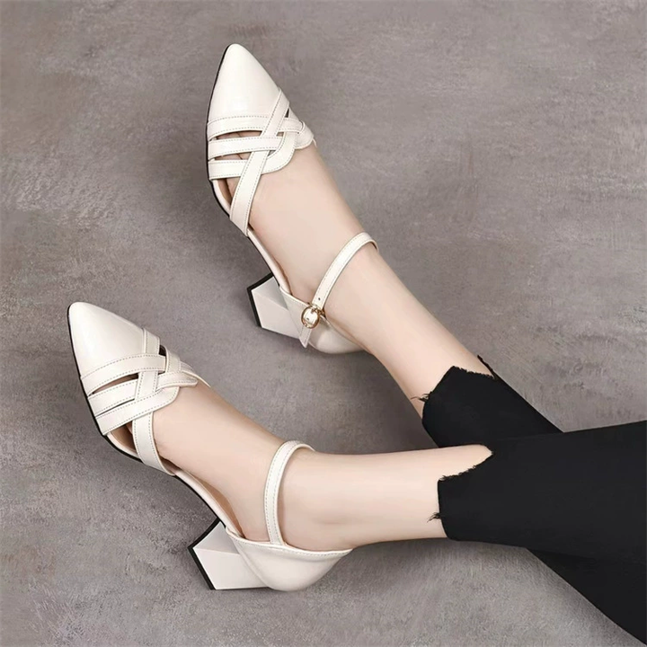 Cutout Point Toe Block Heel Mary Janes