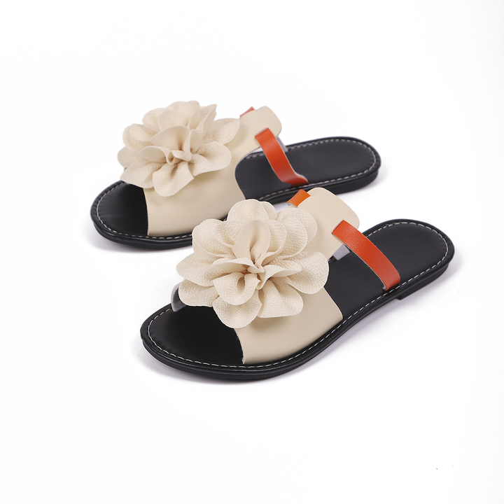 Color Block Floral Flat Open Toe Slide Sandals