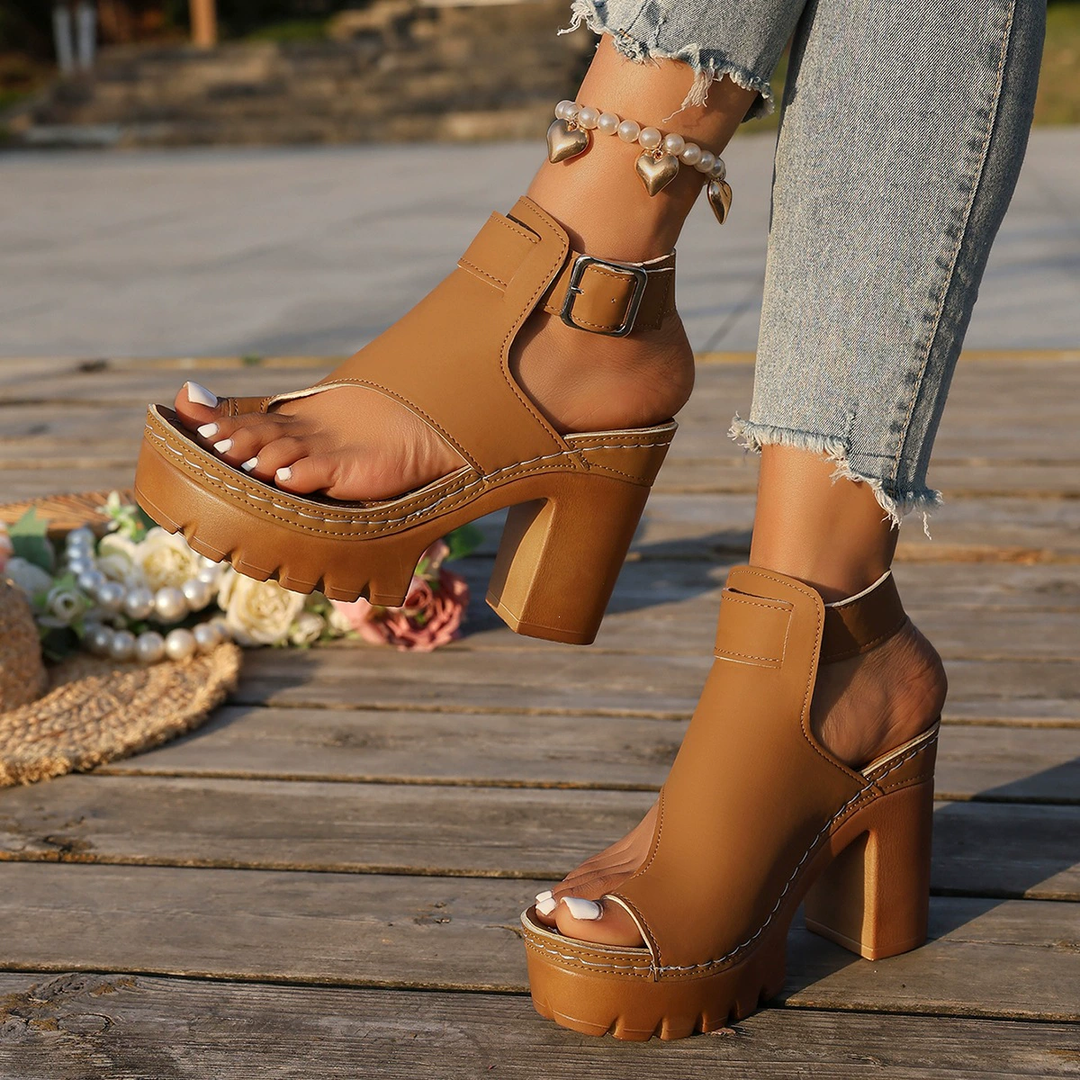 Casual Summer Open-Toe Chunky Heel Shoes
