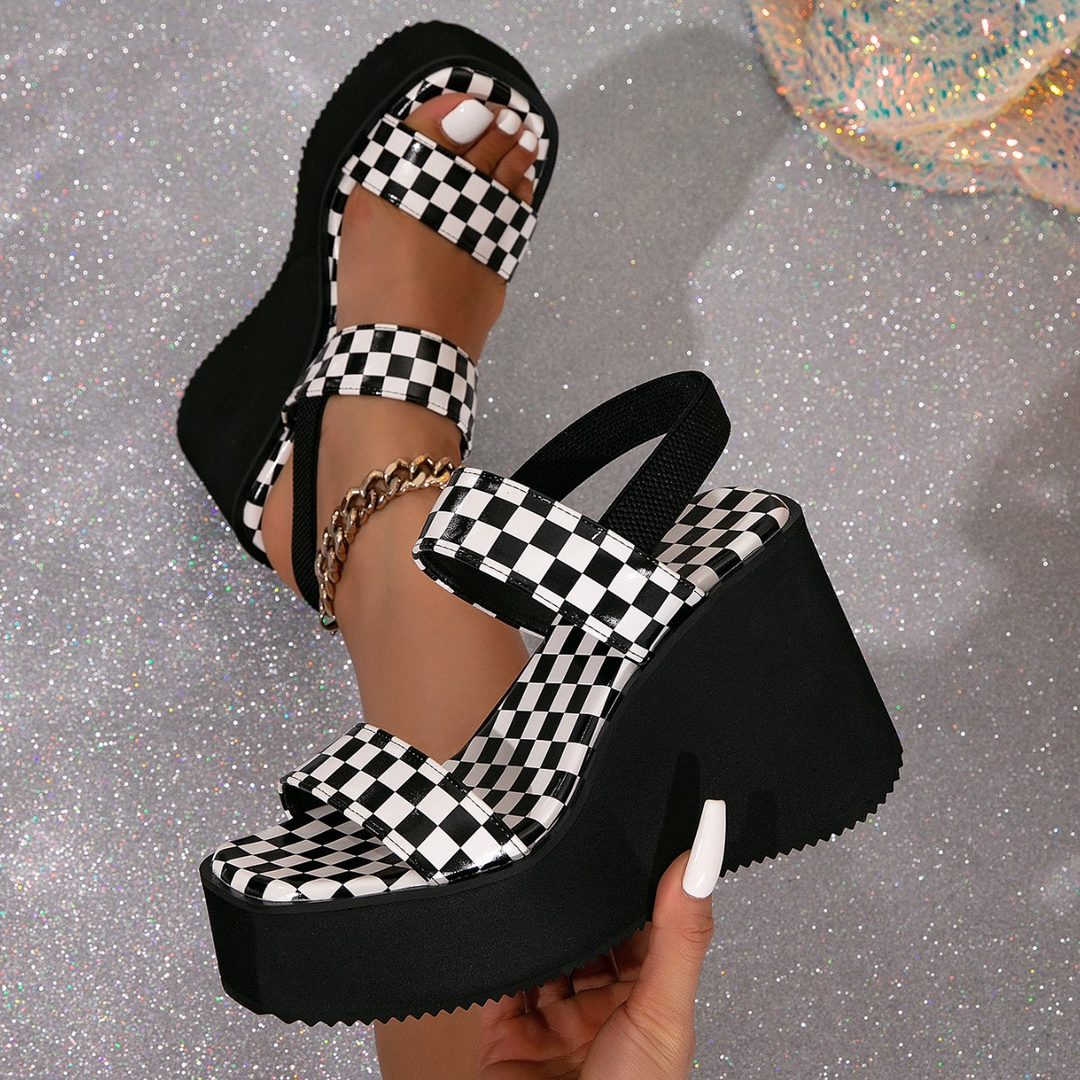 Checkered Platform Wedge Sandals