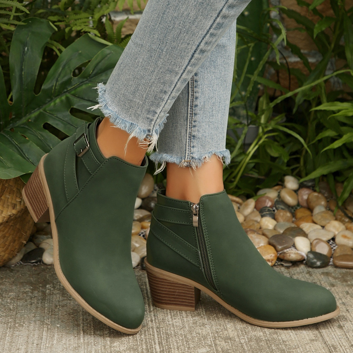Women Side Zip Chunky Heel Ankle Booties
