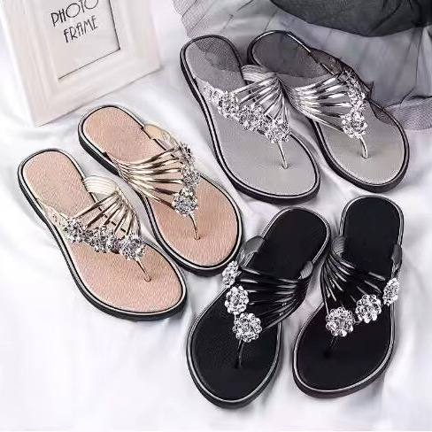 Rhinestone Embellished Thong Sandals for Women