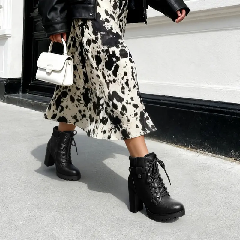 Platform Block Heel Strap Detail Ankle Boot