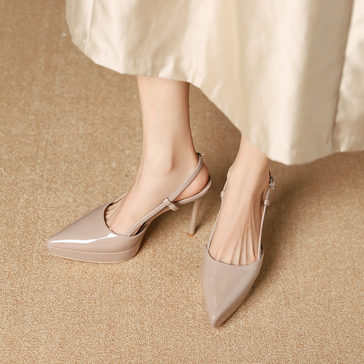 Patent Pointed Toe Platform Stiletto Slingback Heels