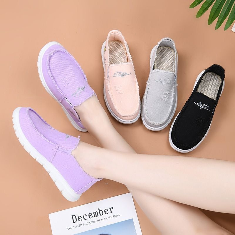 Frayed Edge Canvas Slip On Casual Walking Shoes