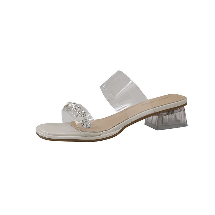 CRYSTAL CLEAR STRAP GLASS HEEL SLIDES