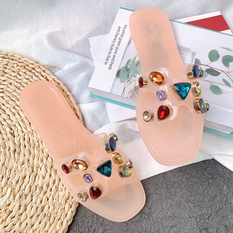 Multicolor Rhinestone Jelly Women Open Toe Slippers