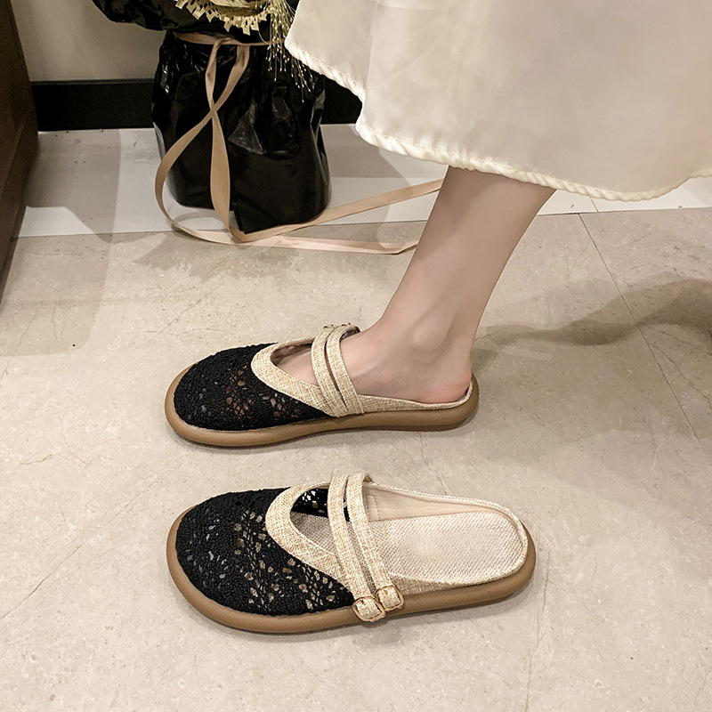 Vintage Hollow Strap Flat Mules