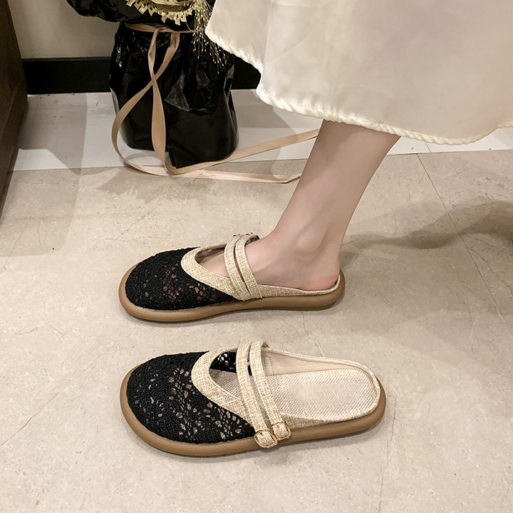 Vintage Hollow Strap Flat Mules