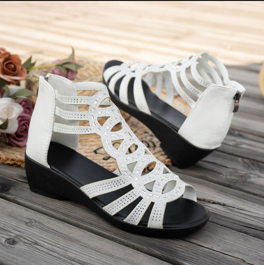 Hollow Rhinestone Wedge Shoe