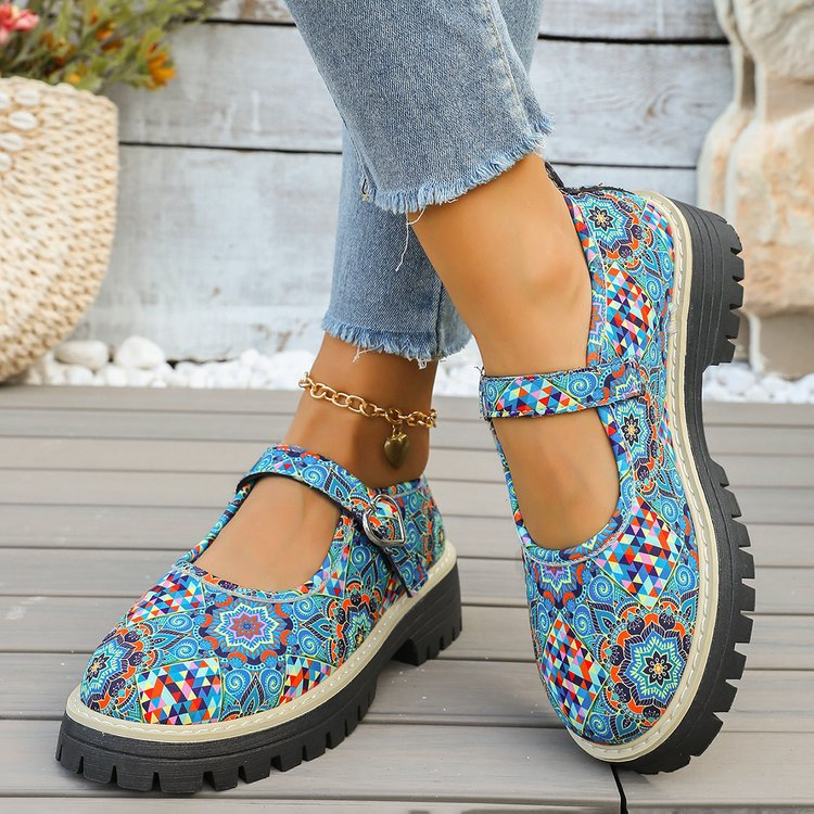Bohemian Print Mary Jane Platform Shoes