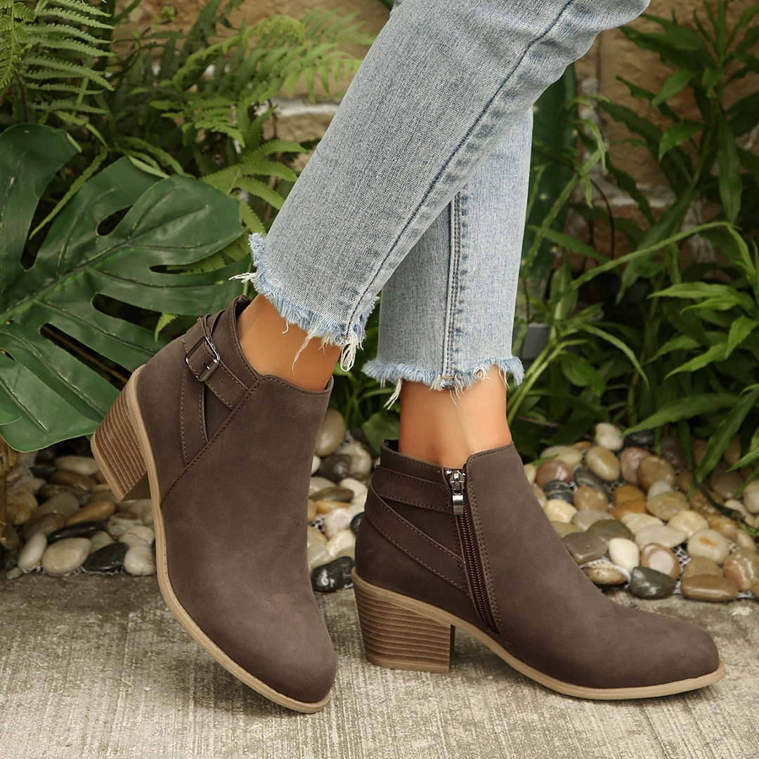 Women Side Zip Chunky Heel Ankle Booties