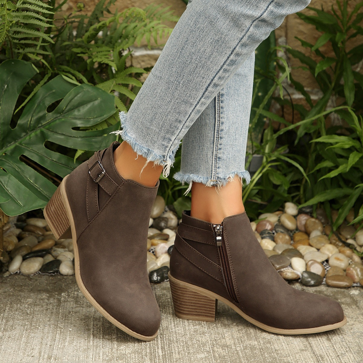 Women Side Zip Chunky Heel Ankle Booties