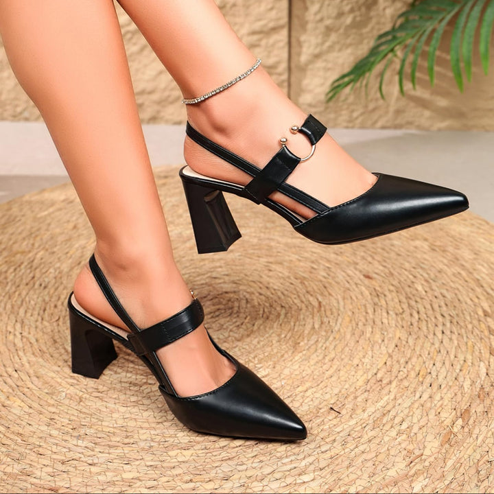 Pointed-toe chunky heels low-cut high heels
