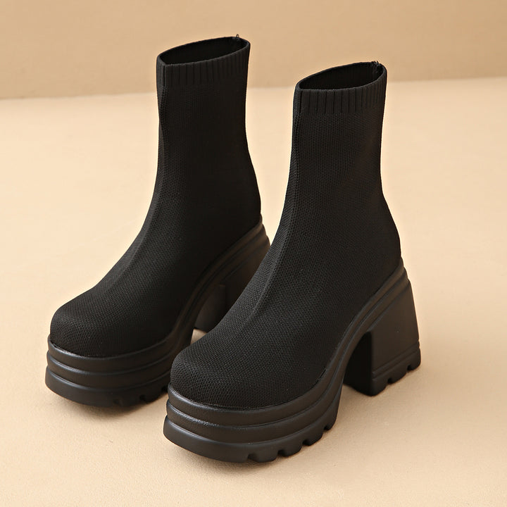 Platform High-Top Stretch Sock Boots with Flyknit