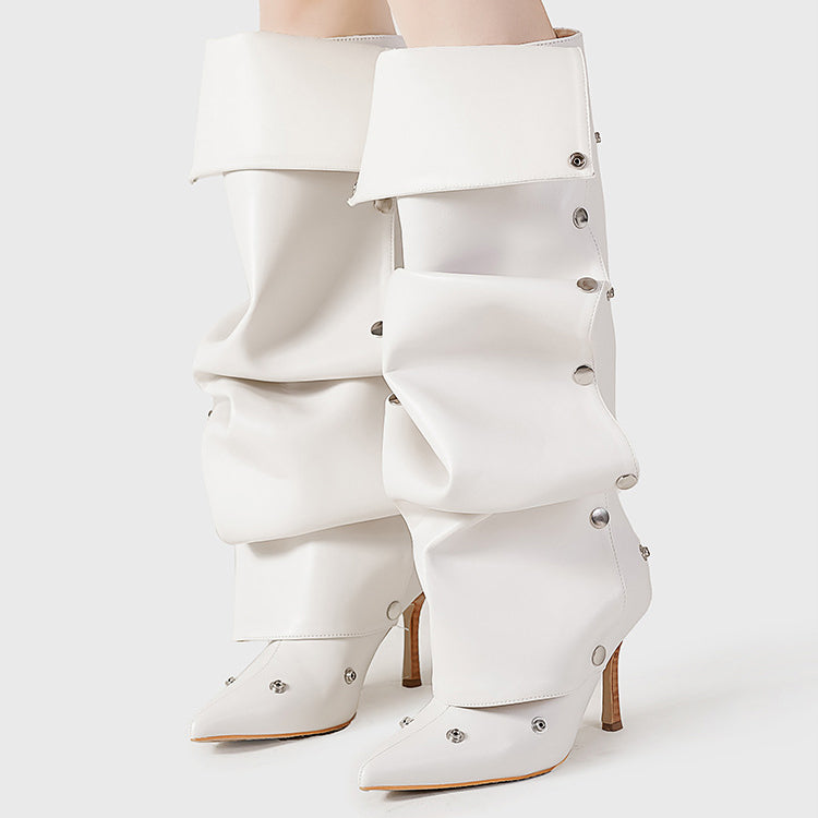 Studded Buckle High-Top Women Boots