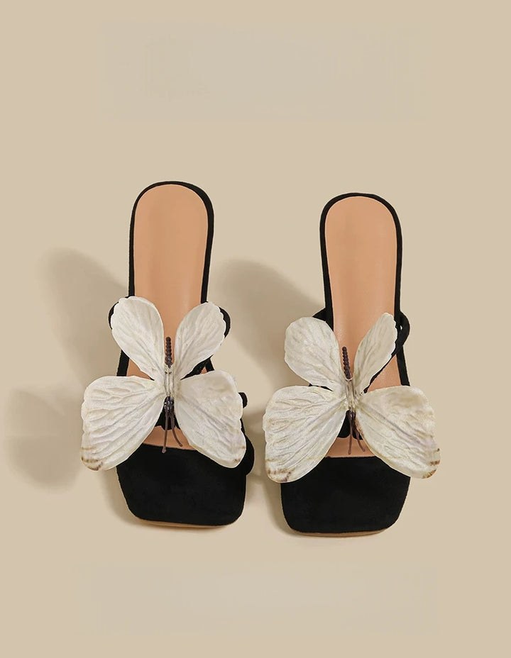 Butterfly-decorated high-heeled sandals
