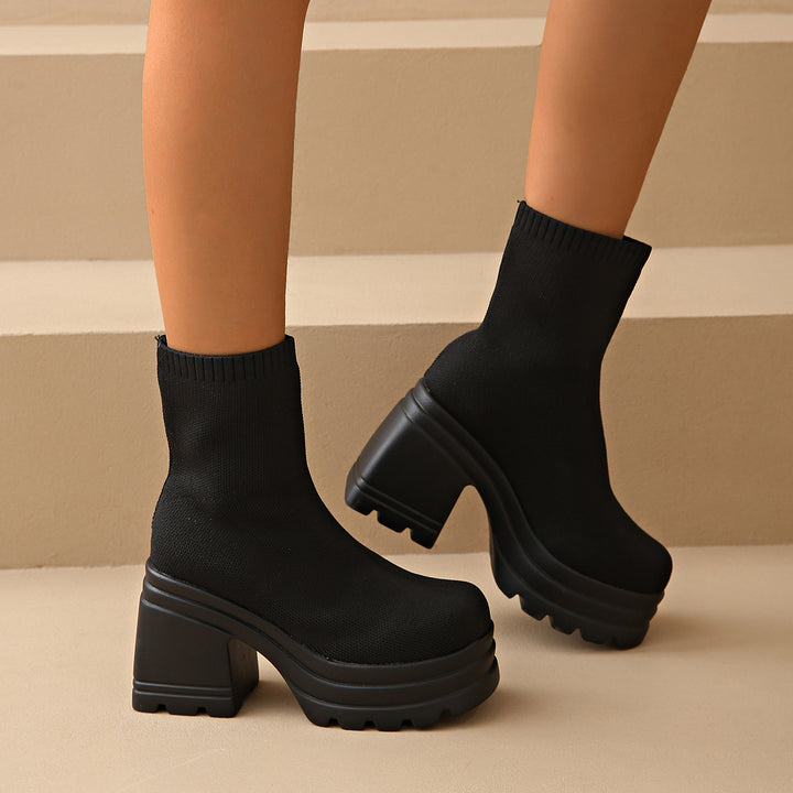 Platform High-Top Stretch Sock Boots with Flyknit