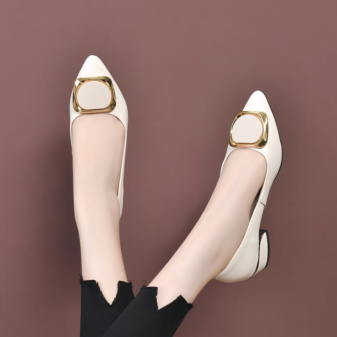Elegant Block-Heel Shoes with Gold Accents