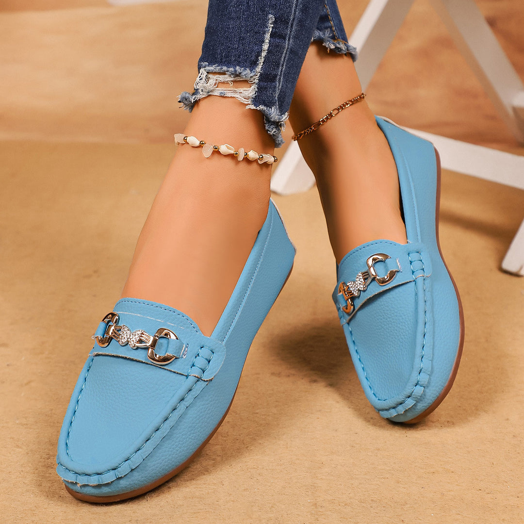 Casual soft-soled metallic flat loafers
