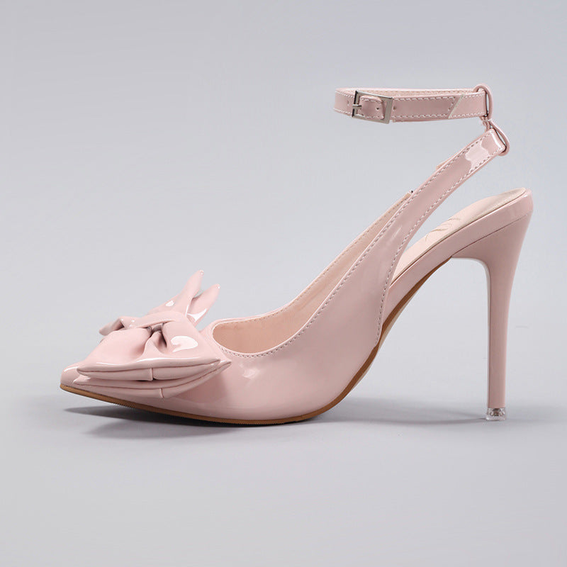 Bow-tie patent leather pointed-toe high heels