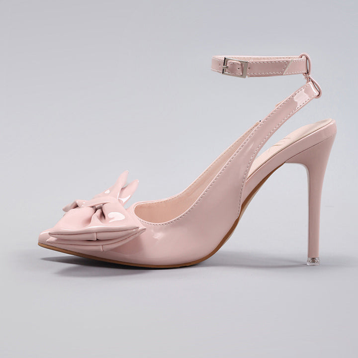Bow-tie patent leather pointed-toe high heels