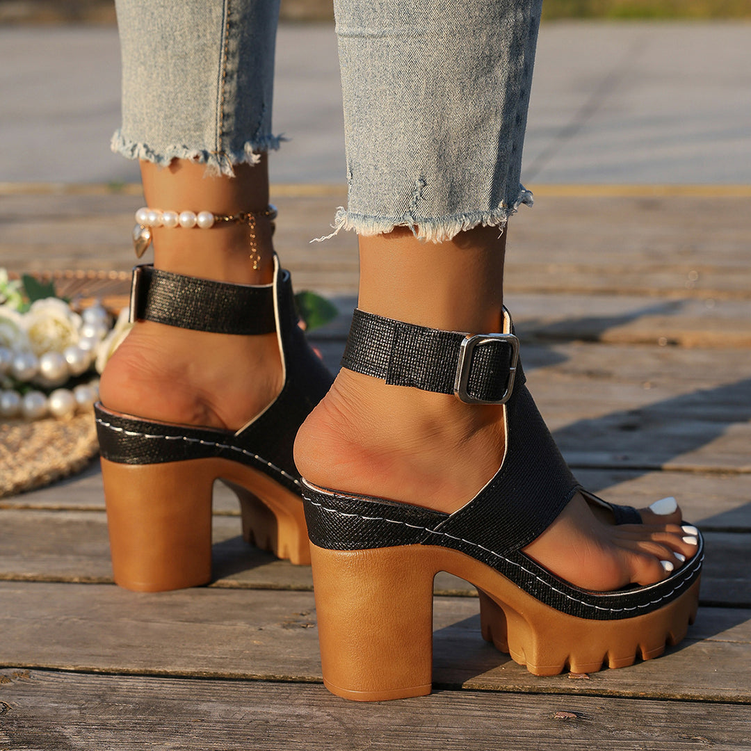Casual Summer Open-Toe Chunky Heel Shoes