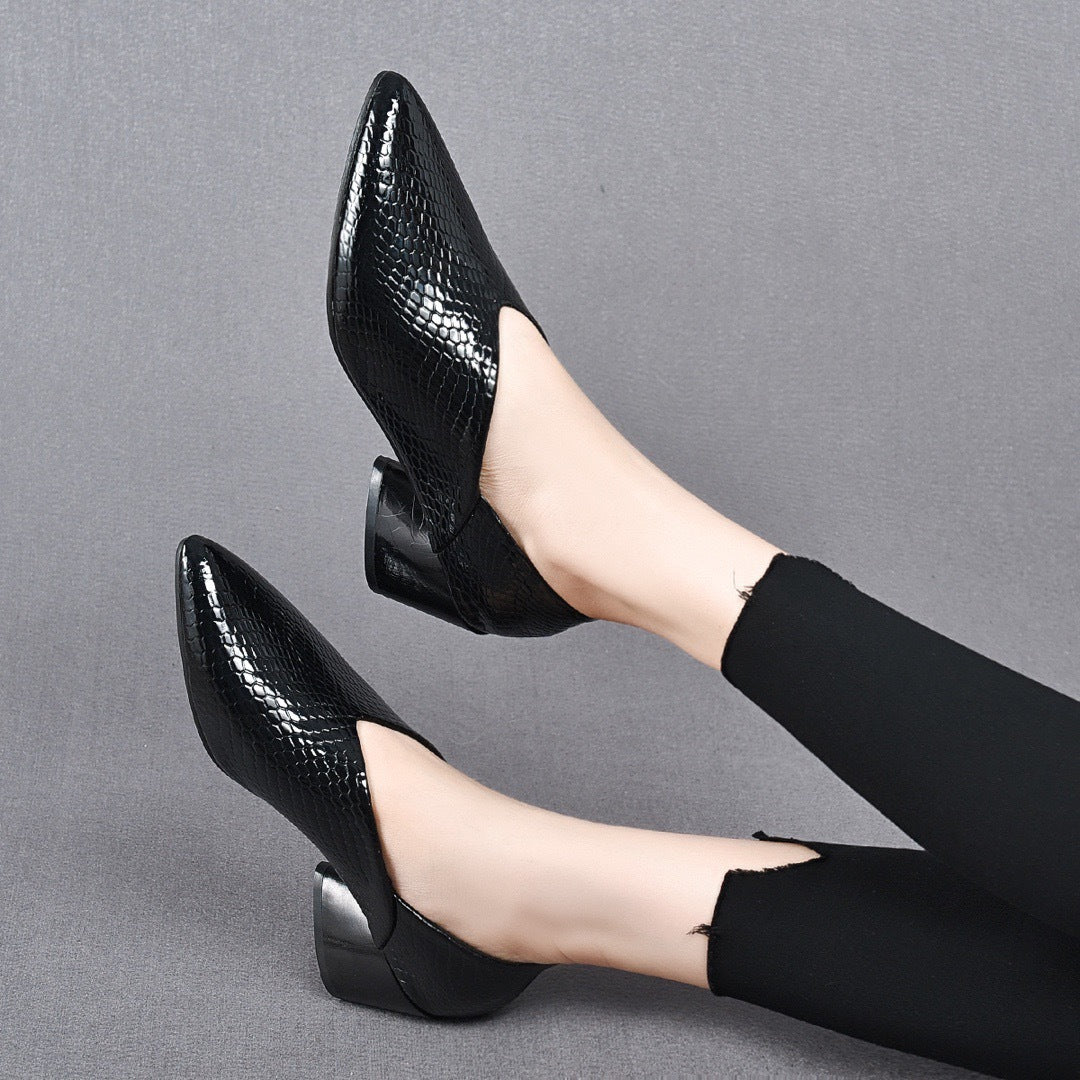 Pointed-toe, low-cut genuine leather soft-soled women&