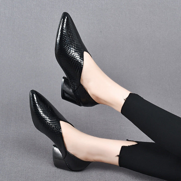 Pointed-toe, low-cut genuine leather soft-soled women&