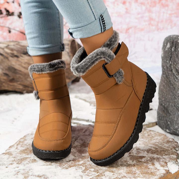 Outdoor plush wide Velcro mid-calf snow boots