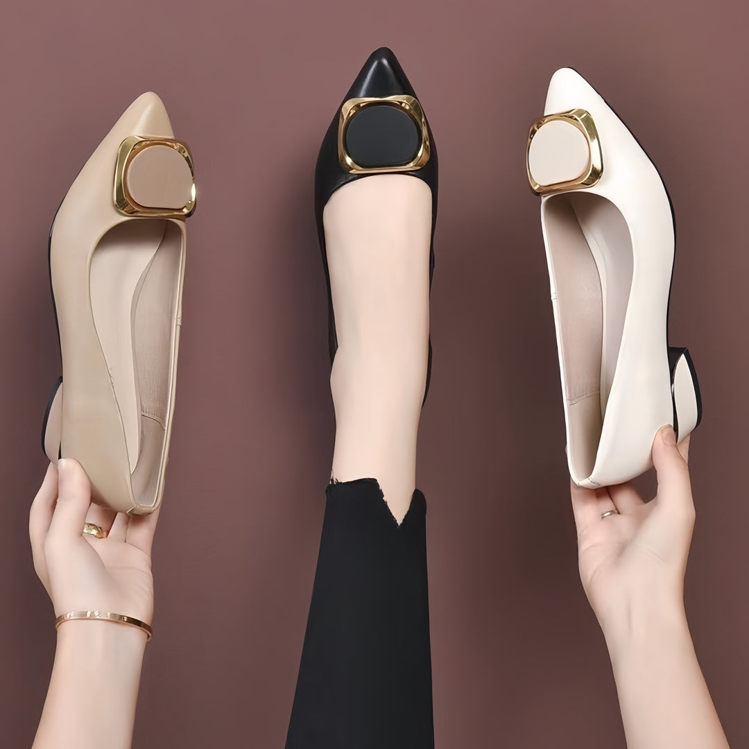 Elegant Block-Heel Shoes with Gold Accents