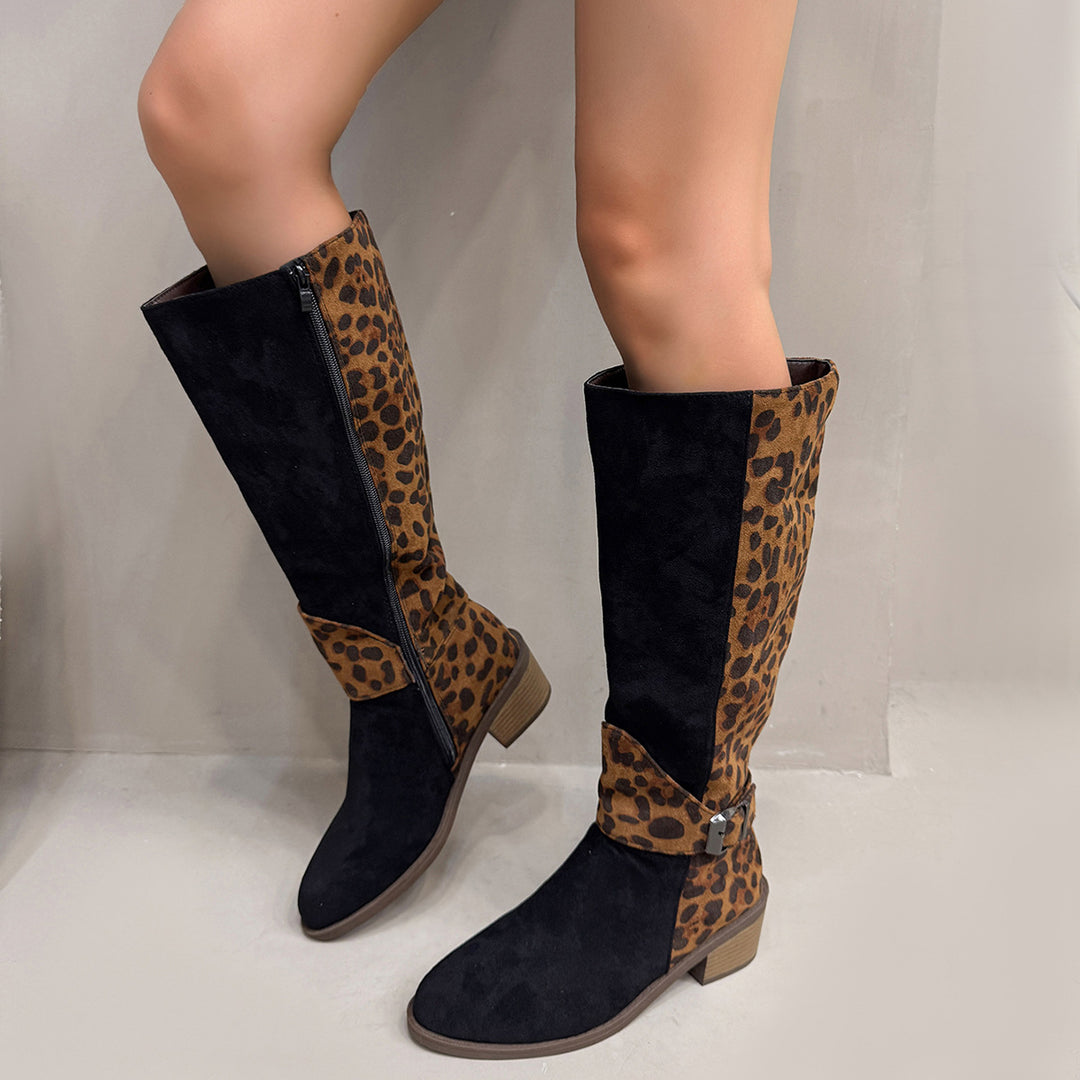 Round-toe high-top color-blocked Martin boots