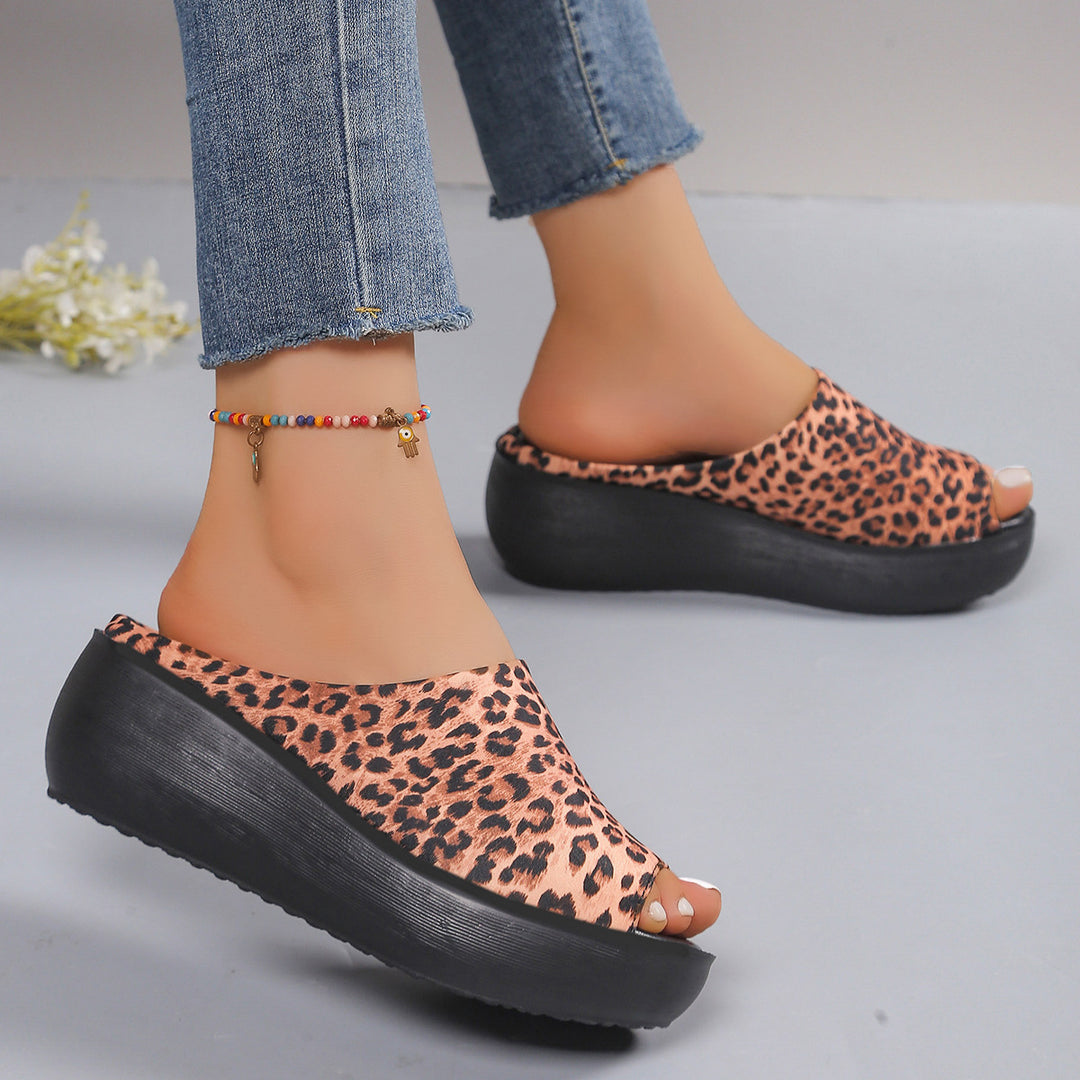 Leopard Print Peep Toe Slippers