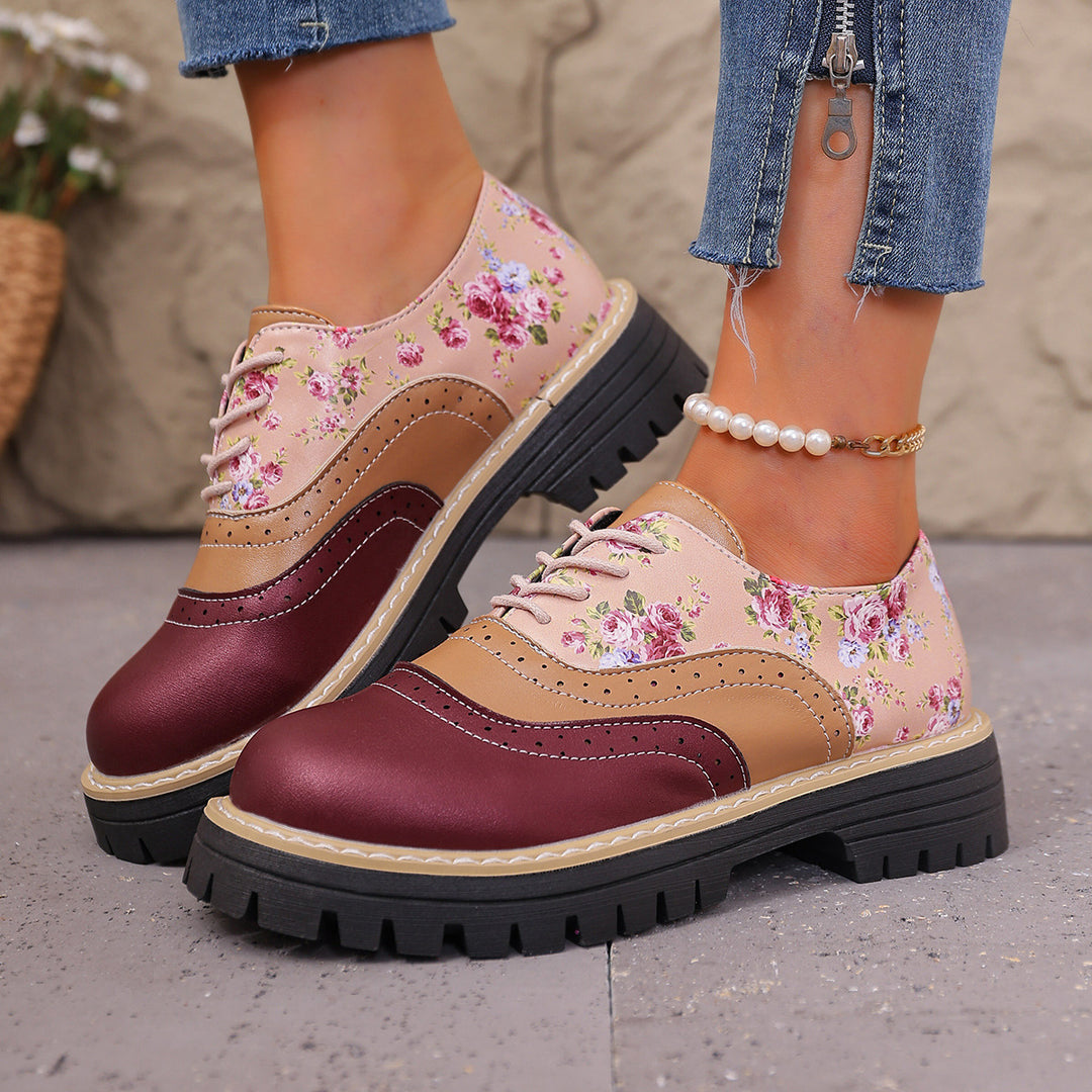 Chunky heel floral loafers