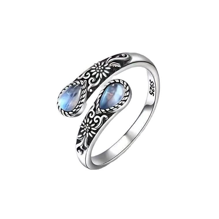 Vintage Floral Teardrop Gem Wrap Ring