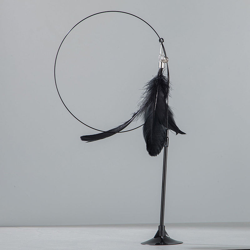 Suction cup steel wire long pole feather cat teaser