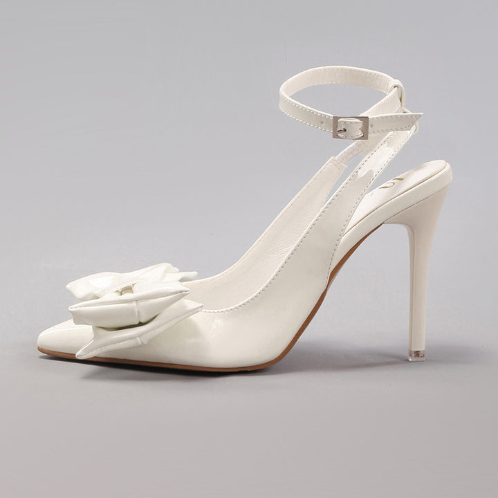 Bow-tie patent leather pointed-toe high heels