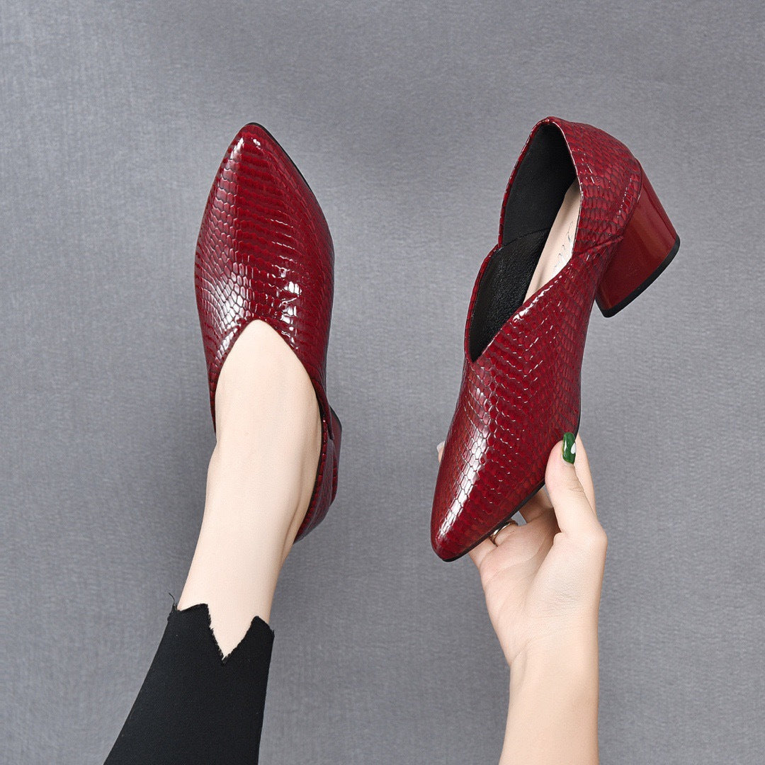 Pointed-toe, low-cut genuine leather soft-soled women&