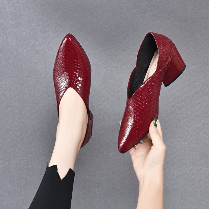 Pointed-toe, low-cut genuine leather soft-soled women&