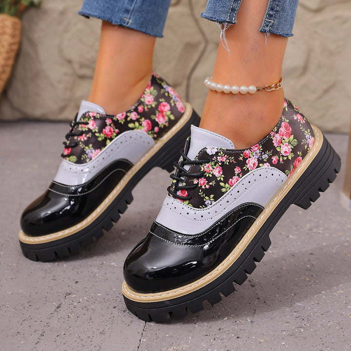 Chunky heel floral loafers